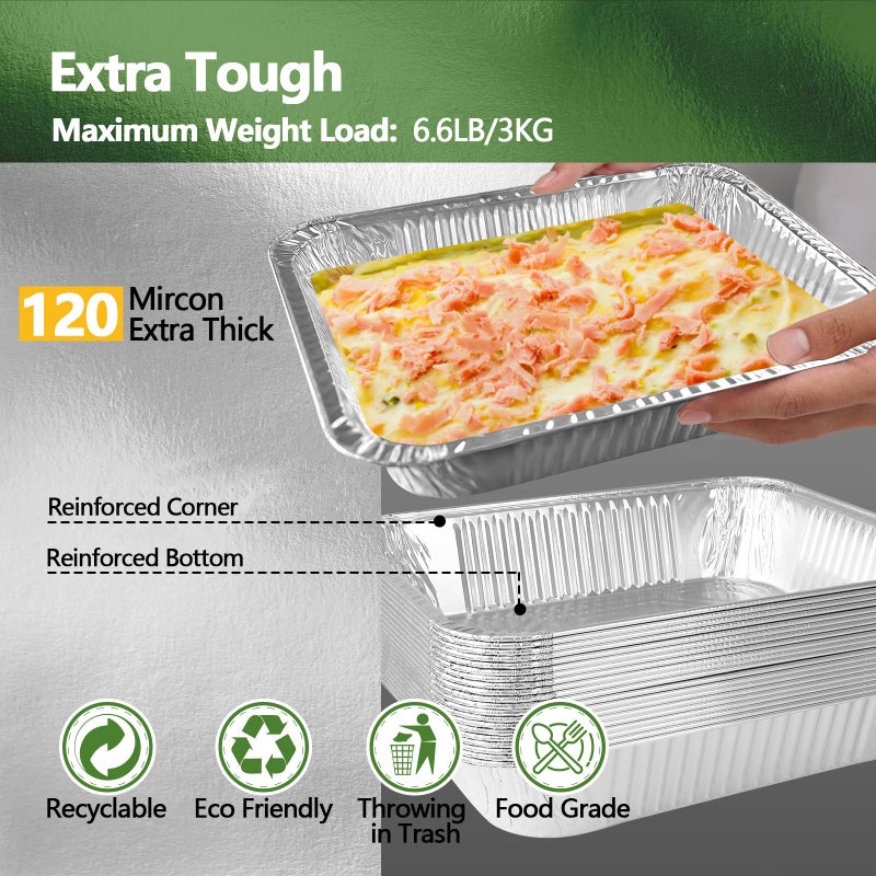 Demiwise Thickened 10 Pack Heavy Duty Aluminum Pans, 9x13 Aluminum Foil Pans Disposable, Half Size Steam Table Foil Baking Tray for Cooking, Baking, Roasting & Chafing, Carton Packaging - Image 4