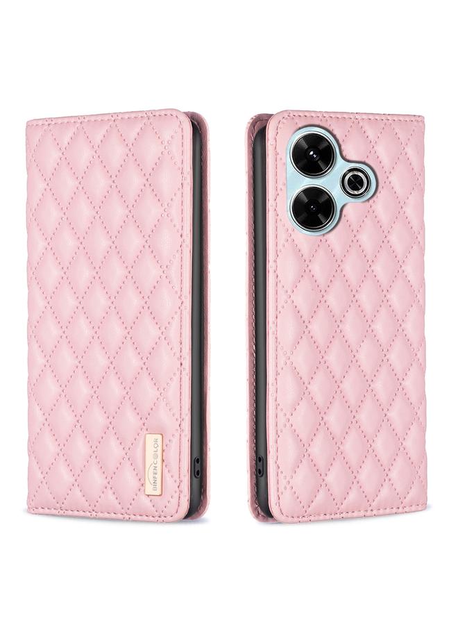 The Bros Case For Xiaomi Poco M6 4G / Redmi 13 4G Diamond Lattice Magnetic Leather Flip Phone Case