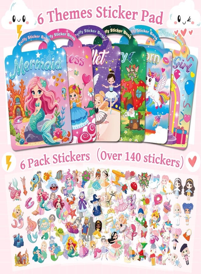 Kalysky 6 Set Puffy Reusable Sticker Books for Kids 2-4,3D Sticker Books for Toddlers 1-3,Travel Activity Books 6 Themes Princess+Unicorn+Mermaid+Ballet+Fariy+Fashion Girl Stickers for Girls - Image 2