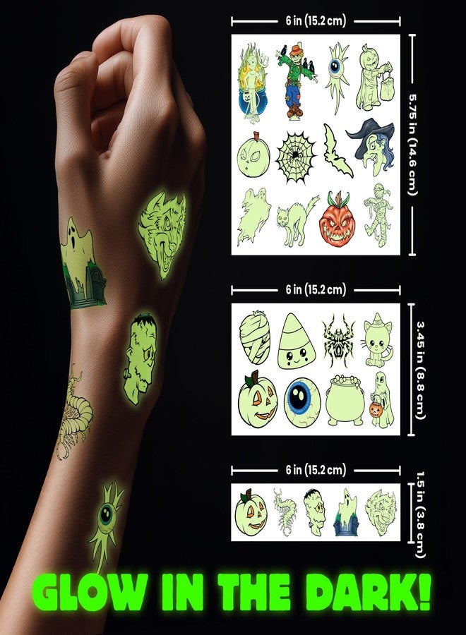 SAVVi Glow in the Dark Ghost Temporary Tattoos - 50 Pack Halloween Tattoos for Kids, Spooky Party Favors, Non-Toxic & Easy to Apply, Fun Trick-or-Treat Handouts - Image 4
