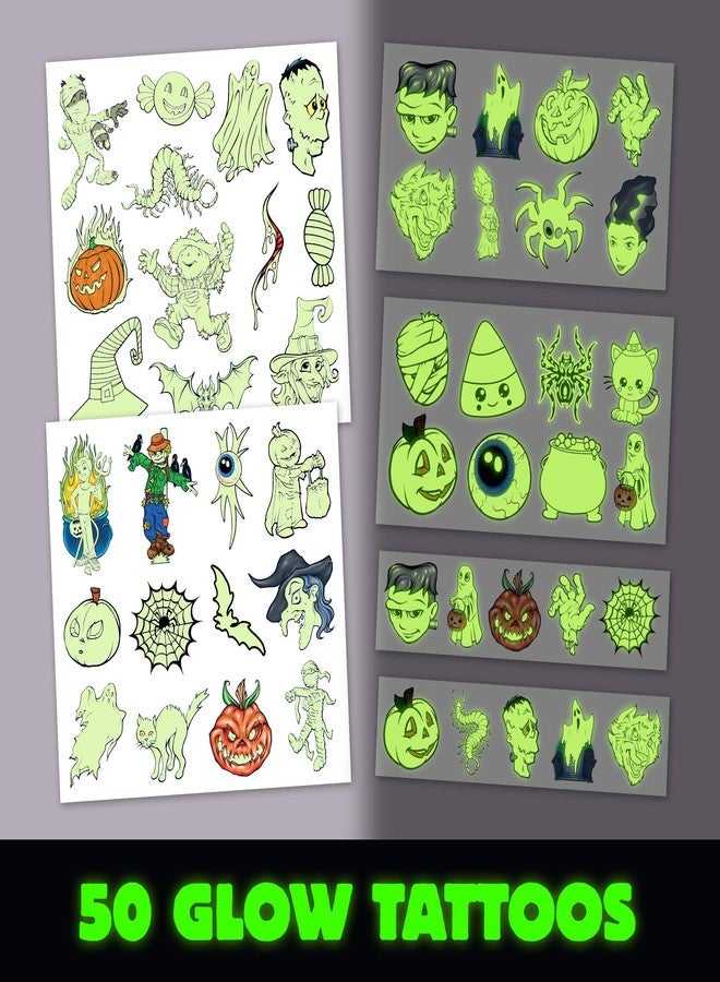 SAVVi Glow in the Dark Ghost Temporary Tattoos - 50 Pack Halloween Tattoos for Kids, Spooky Party Favors, Non-Toxic & Easy to Apply, Fun Trick-or-Treat Handouts - Image 2