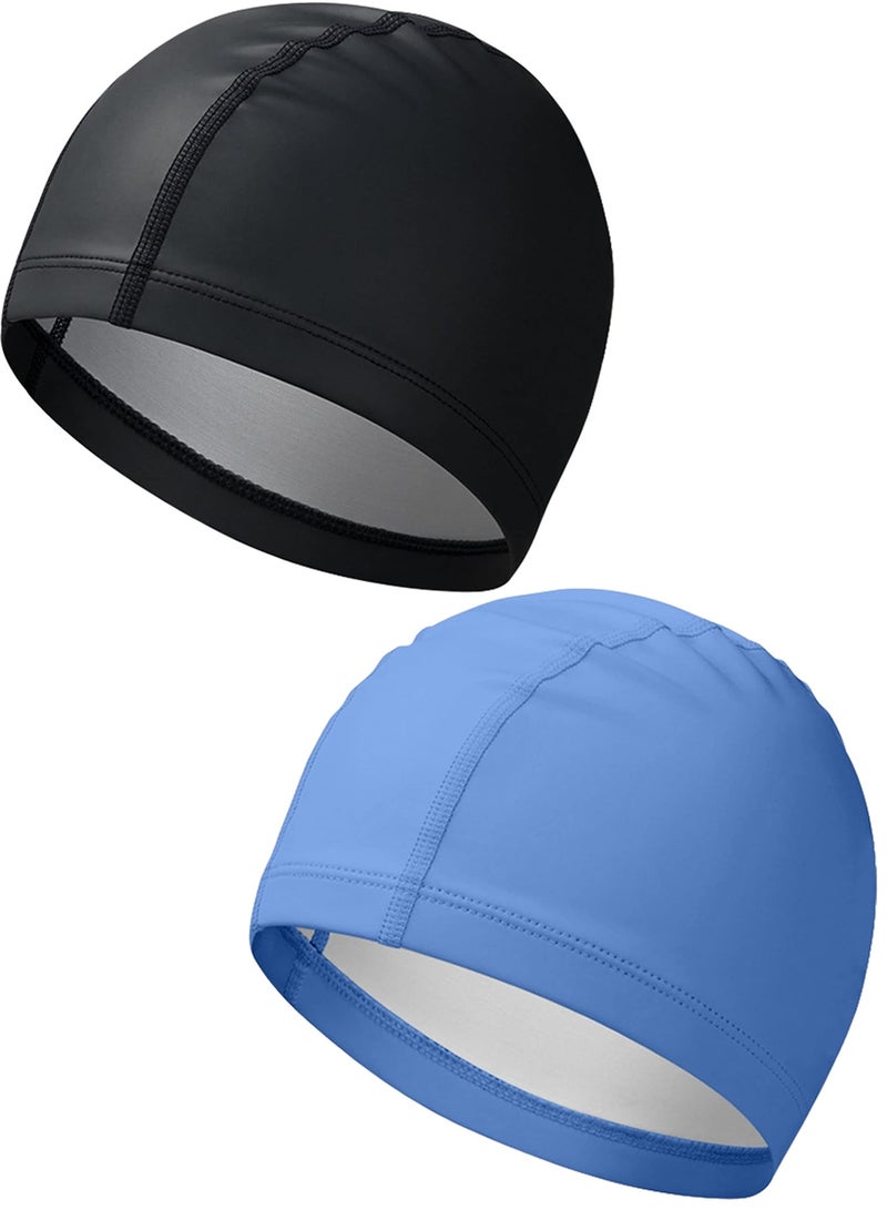 Swim Cap Soft Comfortable Waterproof  Swimming Caps High Elasticity Universal PU Bathing Cap for Adults Children's Kids Black/Blue - Image 1