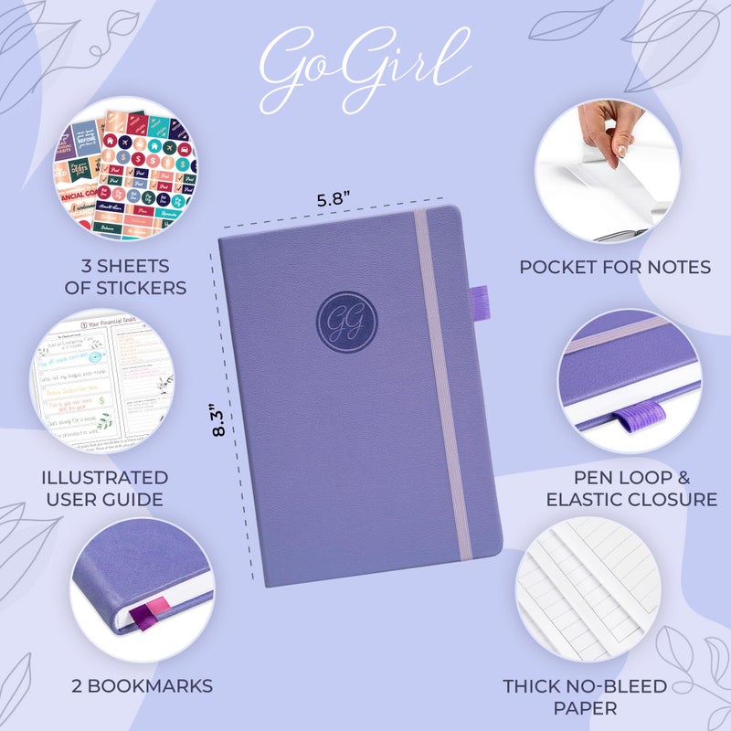 GoGirl مخطط ميزانية GoGirl - مخطط مالي شهري منظم كتاب ميزانية. دفتر ملاحظات لتتبع النفقات للتحكم في المال، A5 (لافندر) - Image 2