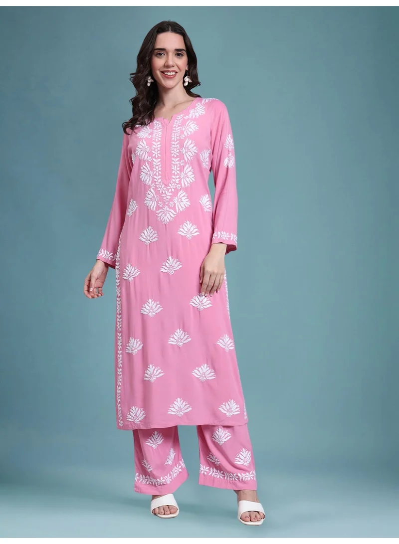 Women Hand Embroidered Chikankari Rayon kurta set AL4084KS
