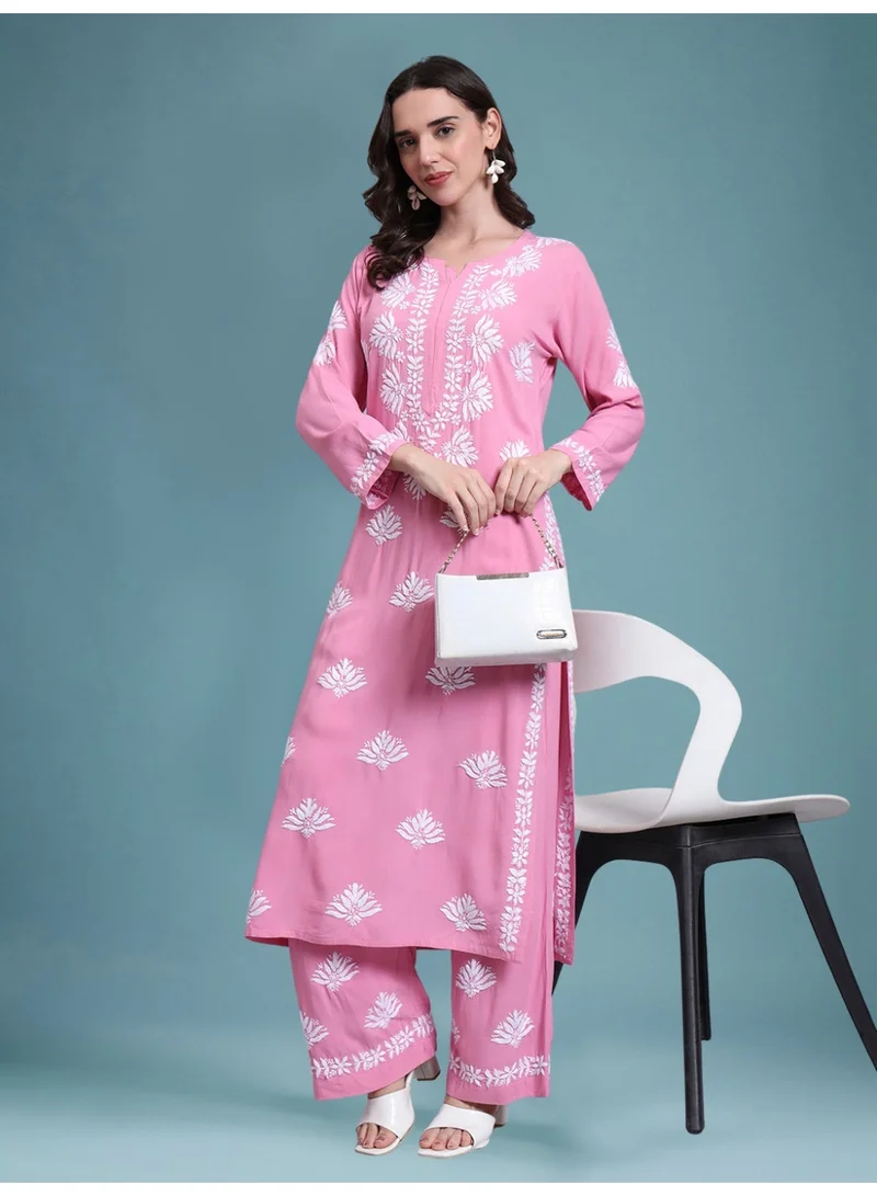 Alaya pink Women Hand Embroidered Chikankari Rayon kurta set AL4084KS for Women | Best Price UAE