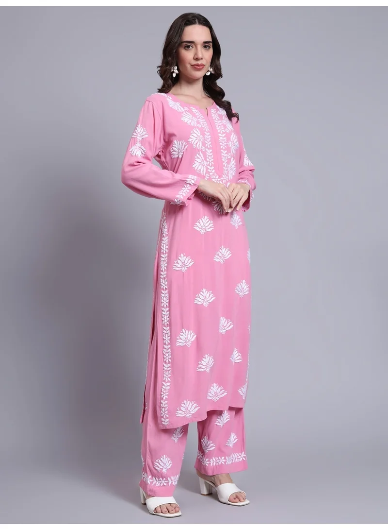 Alaya pink Women Hand Embroidered Chikankari Rayon kurta set AL4084KS for Women | Best Price UAE