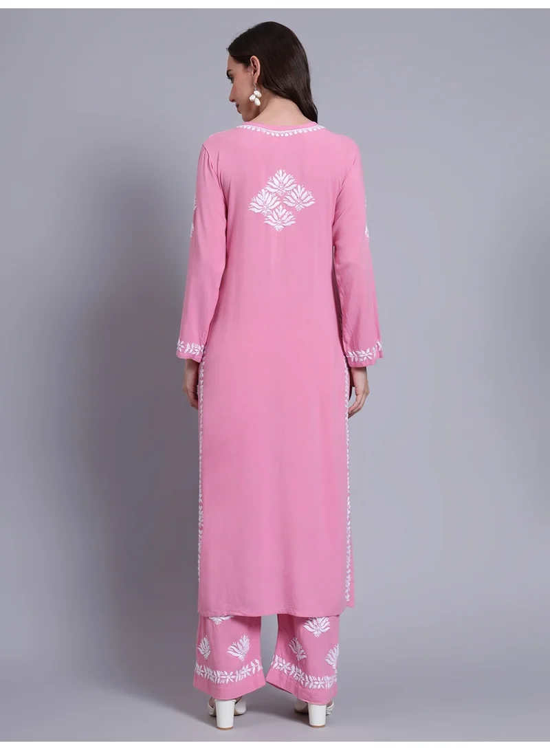 Alaya pink Women Hand Embroidered Chikankari Rayon kurta set AL4084KS for Women | Best Price UAE