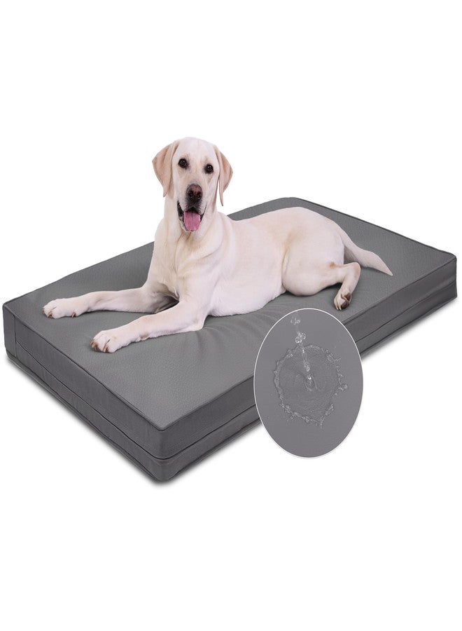 Vonabem Outdoor Waterproof Dog Bed Washable, XXL Crate Pad 48 Inch, Wipeable Leather Extra Large Pet Bed with Removable Cover Reversible, Foam Anti-Slip Kennel Pads 47"x29" Grey - Image 1
