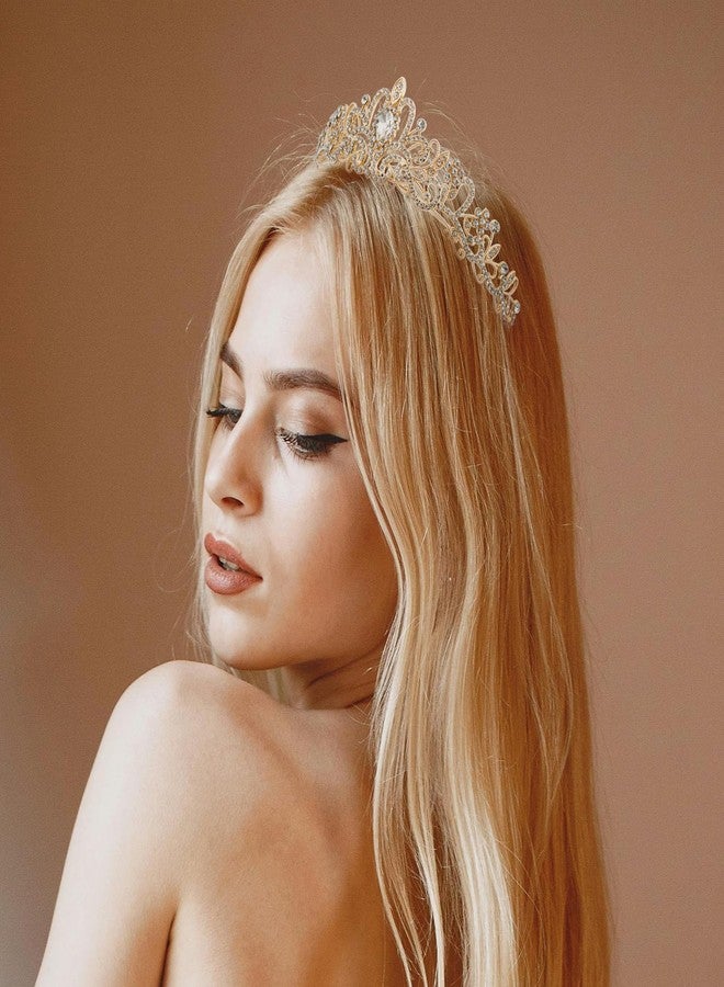 Dayofun Gold Crown Tiara for Women & Girls - Crystal Princess Crown for Birthday, Prom, Wedding & Party - Rhinestone Headband - Image 3