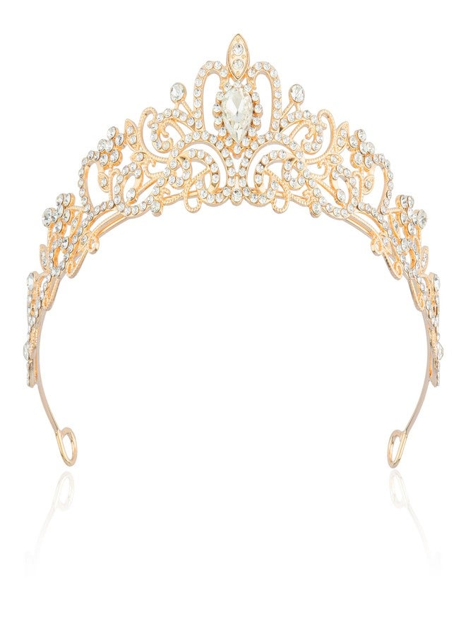 Dayofun Gold Crown Tiara for Women & Girls - Crystal Princess Crown for Birthday, Prom, Wedding & Party - Rhinestone Headband - Image 1