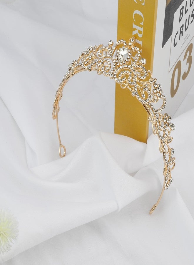 Dayofun Gold Crown Tiara for Women & Girls - Crystal Princess Crown for Birthday, Prom, Wedding & Party - Rhinestone Headband - Image 2