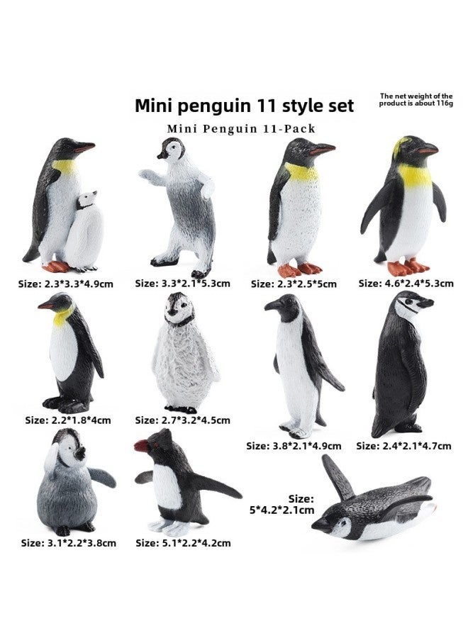Children's Cognitive Simulation Marine Animal Model Suit Toy Arctic Penguin Emperor Penguin Static Solid Ornaments-Color:HFM Mini Penguin (Set Of 11) - Image 1