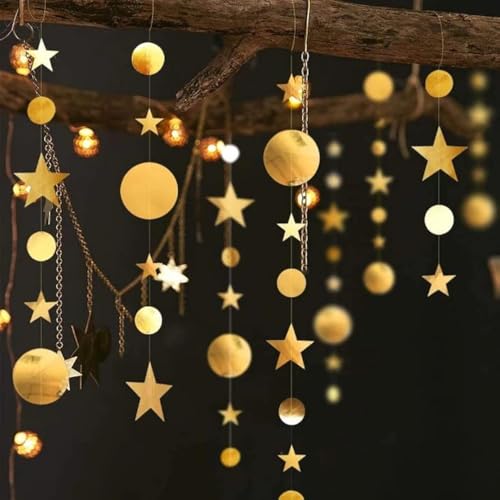 Decor365 Gold Star Garlands Decorations Hanging Twinkle Little Star Birthday Baby Shower Graduation Party Decor Christmas New Year Eve Banner Moon Stars Starry Night Ramadan Celestial Theme Backdrop - Image 1
