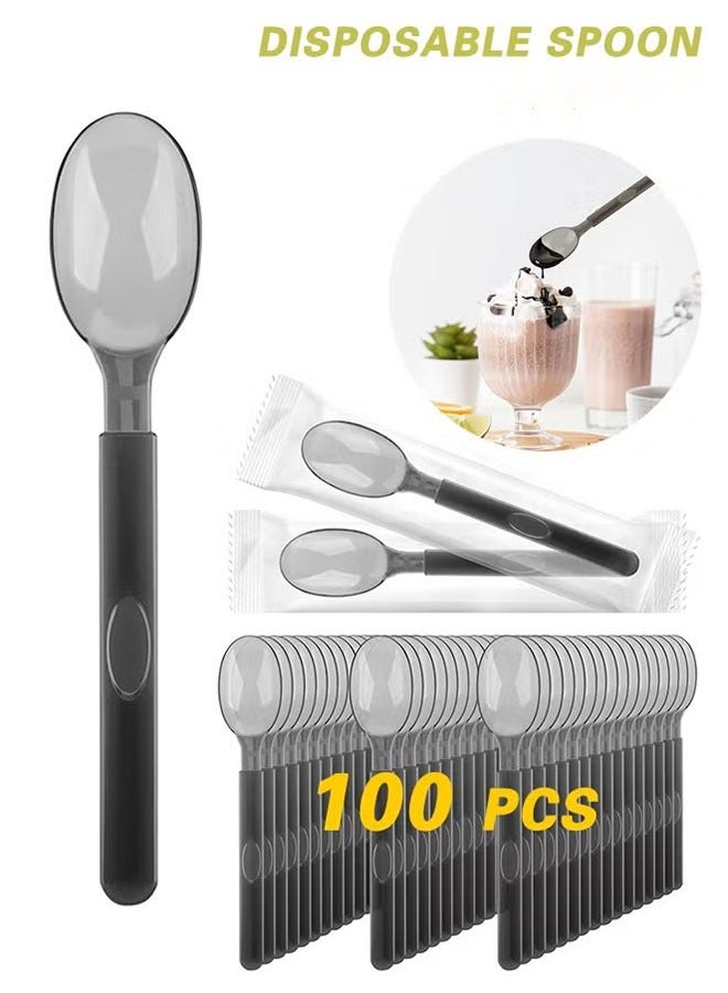 100PCS Disposable Plastic Spoons Individually Wrapped, 6.8"x1.3" Spoons Plastic , Heavy Duty Spoons Plastic for Party Bulk Wedding Birthday Holiday Family Gathering, Chocolate Coffee Flavor Ice Cream, Dessert Spoons for Party  - Image 1