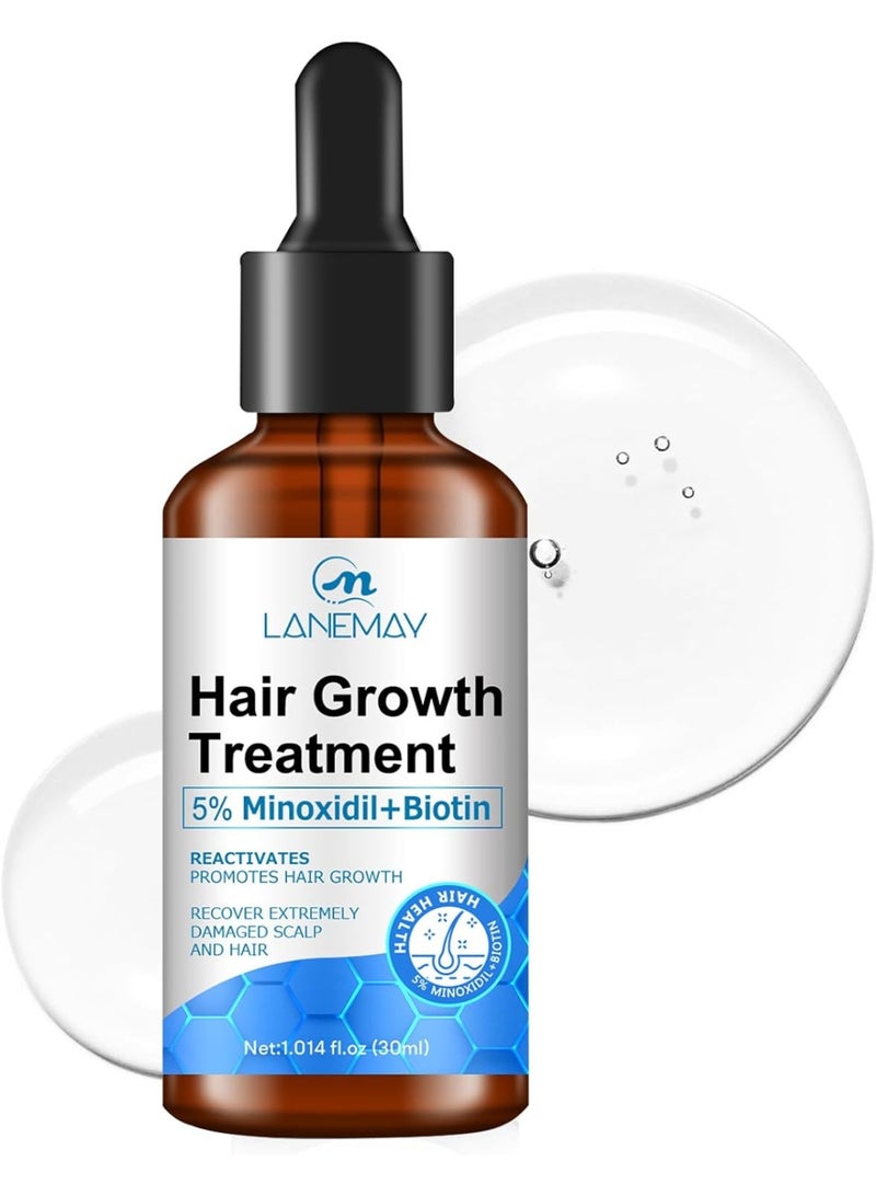 LANEMAY Minoxidil Hair Growth Serum, Advanced Hair Fall Control Serum with Minoxidil 5%, Biotin, Rosemary & Vitamin E, Anti-Hair Loss & Strengthening 30ml - Image 1