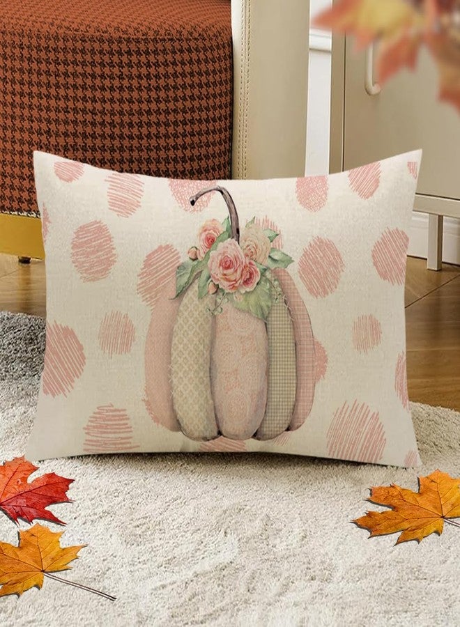 Faromily Fall Pumpkin Pillow Covers 12x20 Polka Dot Pumpkin Flower Pillows Seasonal Autumn Thanksgiving Farmhouse Decorative Lumbar Throw Pillow Cushion Cases for Sofa Couch (Pink) - Image 2