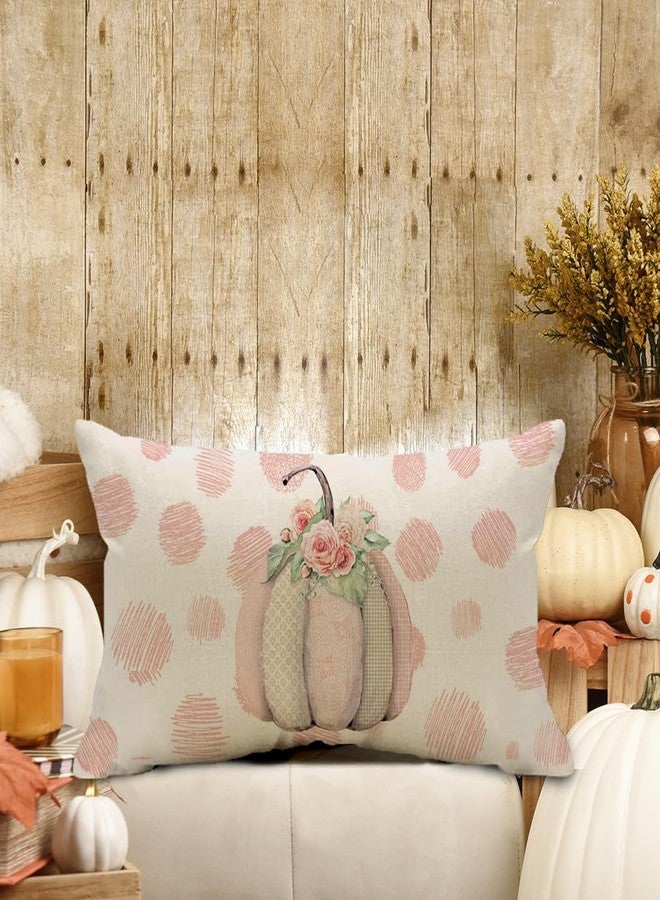 Faromily Fall Pumpkin Pillow Covers 12x20 Polka Dot Pumpkin Flower Pillows Seasonal Autumn Thanksgiving Farmhouse Decorative Lumbar Throw Pillow Cushion Cases for Sofa Couch (Pink) - Image 3