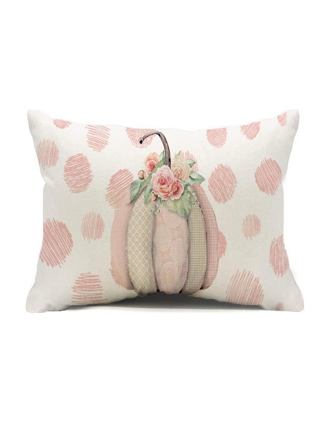 Faromily Fall Pumpkin Pillow Covers 12x20 Polka Dot Pumpkin Flower Pillows Seasonal Autumn Thanksgiving Farmhouse Decorative Lumbar Throw Pillow Cushion Cases for Sofa Couch (Pink) - Image 1