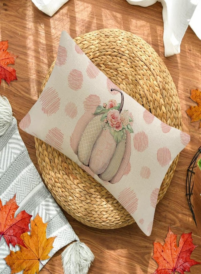 Faromily Fall Pumpkin Pillow Covers 12x20 Polka Dot Pumpkin Flower Pillows Seasonal Autumn Thanksgiving Farmhouse Decorative Lumbar Throw Pillow Cushion Cases for Sofa Couch (Pink) - Image 5
