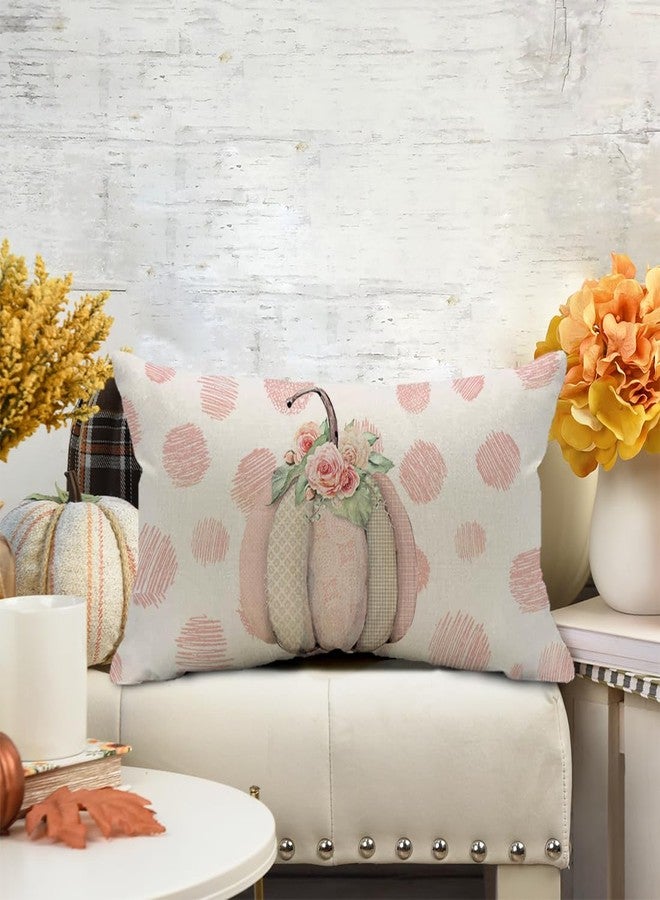 Faromily Fall Pumpkin Pillow Covers 12x20 Polka Dot Pumpkin Flower Pillows Seasonal Autumn Thanksgiving Farmhouse Decorative Lumbar Throw Pillow Cushion Cases for Sofa Couch (Pink) - Image 4