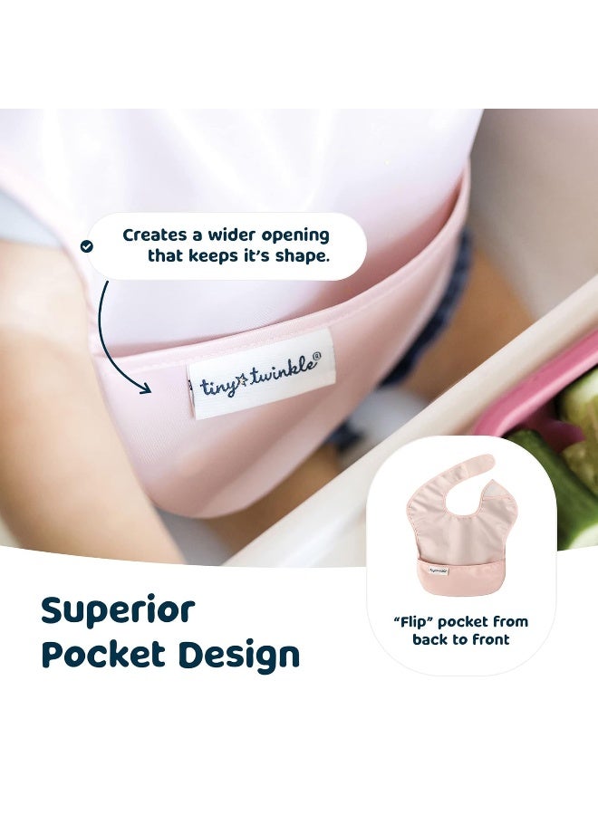 Tiny Twinkle مريلة أطفال مضادة للفوضى من Tiny Twinkle - مريلة مقاومة للماء وسهلة المسح - مريلة للأطفال الصغار - مناسبة للسفر - خالية من PFAS وPVC وBPA والفثالات - مريلة طعام للأطفال (3 قطع، وردي، بورغندي) - Image 5