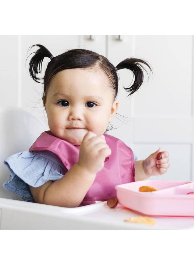 Tiny Twinkle مريلة أطفال مضادة للفوضى من Tiny Twinkle - مريلة مقاومة للماء وسهلة المسح - مريلة للأطفال الصغار - مناسبة للسفر - خالية من PFAS وPVC وBPA والفثالات - مريلة طعام للأطفال (3 قطع، وردي، بورغندي) - Image 3