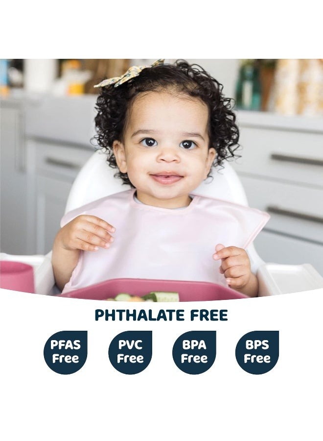 Tiny Twinkle مريلة أطفال مضادة للفوضى من Tiny Twinkle - مريلة مقاومة للماء وسهلة المسح - مريلة للأطفال الصغار - مناسبة للسفر - خالية من PFAS وPVC وBPA والفثالات - مريلة طعام للأطفال (3 قطع، وردي، بورغندي) - Image 2