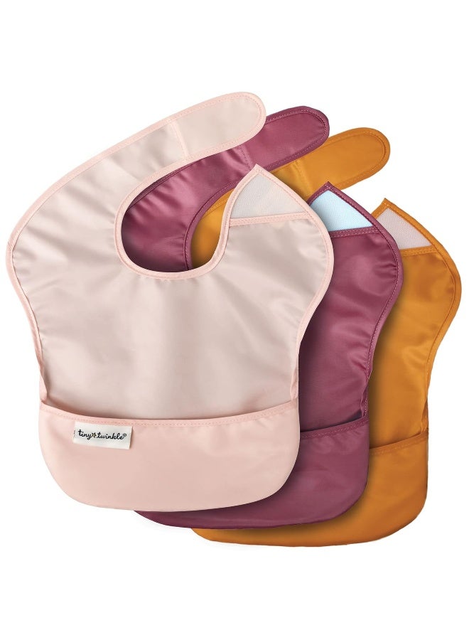 Tiny Twinkle مريلة أطفال مضادة للفوضى من Tiny Twinkle - مريلة مقاومة للماء وسهلة المسح - مريلة للأطفال الصغار - مناسبة للسفر - خالية من PFAS وPVC وBPA والفثالات - مريلة طعام للأطفال (3 قطع، وردي، بورغندي) - Image 1