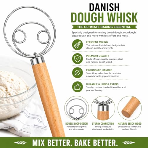 BOORIKA Sourdough Bread Baking Tool Set with Danish Dough Whisk, Bread Lame & Blades, Bench Scraper, Dough Scrapers and Silicone Brush – Sourdough Starter Kit - Image 3