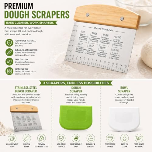 BOORIKA Sourdough Bread Baking Tool Set with Danish Dough Whisk, Bread Lame & Blades, Bench Scraper, Dough Scrapers and Silicone Brush – Sourdough Starter Kit - Image 4