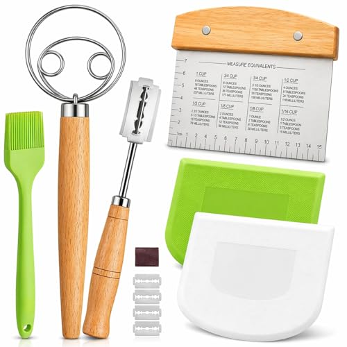 BOORIKA Sourdough Bread Baking Tool Set with Danish Dough Whisk, Bread Lame & Blades, Bench Scraper, Dough Scrapers and Silicone Brush – Sourdough Starter Kit - Image 1