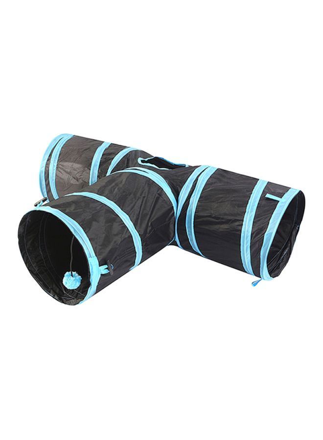 NIBEMINENT 3-Way Collapsible Cat Play Tunnel Toy Black/Blue 25x25cm - Image 1