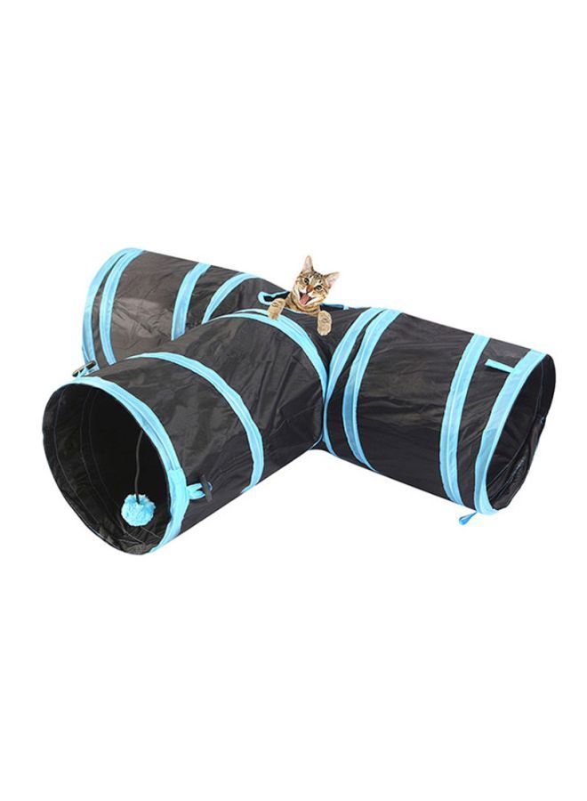 NIBEMINENT 3-Way Collapsible Cat Play Tunnel Toy Black/Blue 25x25cm - Image 2