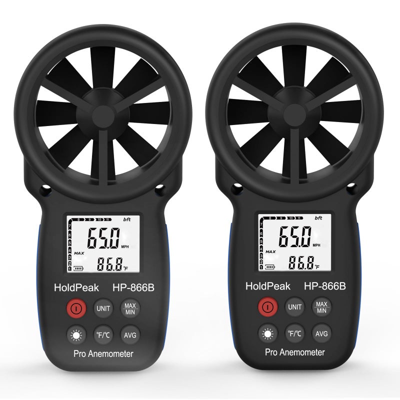 H HOLDPEAK 2 PCS HoldPeak 866B Handheld Anemometer Digital Wind Speed Gauge Meter Air Flow Velocity Temperature CFM Measuring Device for HVAC Outdoor Sailing Shooting Golf - Image 2