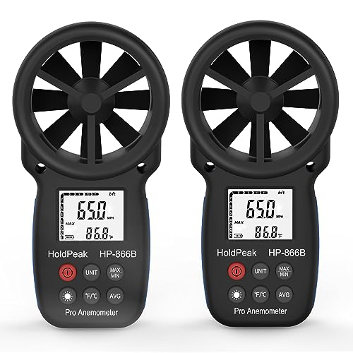 H HOLDPEAK 2 PCS HoldPeak 866B Handheld Anemometer Digital Wind Speed Gauge Meter Air Flow Velocity Temperature CFM Measuring Device for HVAC Outdoor Sailing Shooting Golf - Image 1