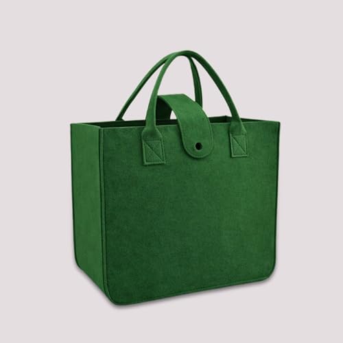 SYUTAM Unisex Felt Fabric Reusable Shopping Bag with Handle & Button Closure for Grocery, School, Beach, Travel, Study, Gym, Gifts | Size - 30x34.5x17.8cm - Green Colour - Image 1