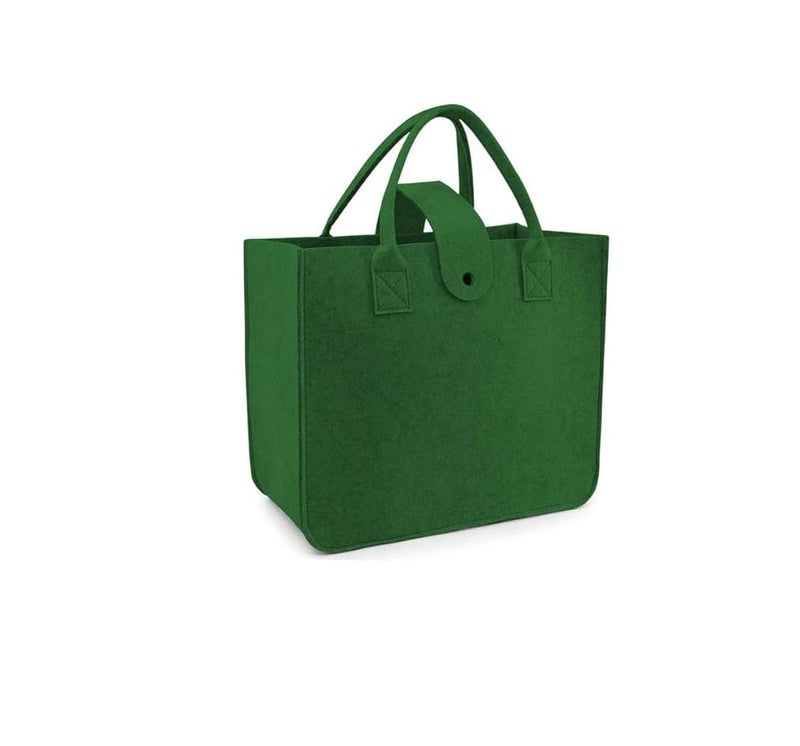 SYUTAM Unisex Felt Fabric Reusable Shopping Bag with Handle & Button Closure for Grocery, School, Beach, Travel, Study, Gym, Gifts | Size - 30x34.5x17.8cm - Green Colour - Image 3