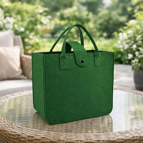 SYUTAM Unisex Felt Fabric Reusable Shopping Bag with Handle & Button Closure for Grocery, School, Beach, Travel, Study, Gym, Gifts | Size - 30x34.5x17.8cm - Green Colour - Image 2