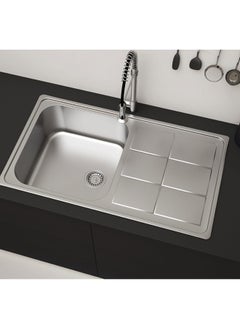 milano Kitchen Sink High Grade Inset Single Bowl And Single Drainer Stainless Steel Single Bowl Kitchen Sink For Bathroom Kitchens L 86 X W 50 X H 20 Cm Chrome  - Image 1