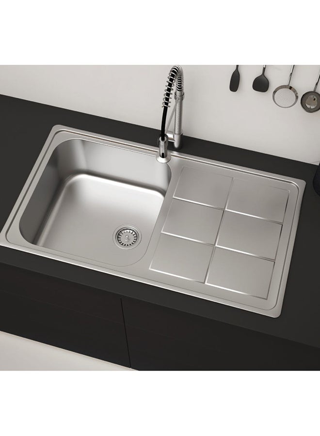 milano Kitchen Sink High Grade Inset Single Bowl And Single Drainer Stainless Steel Single Bowl Kitchen Sink For Bathroom Kitchens L 86 X W 50 X H 20 Cm Chrome - Image 1