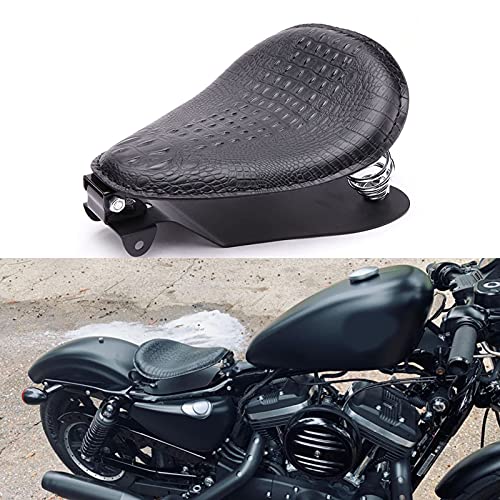 Rich Choices Black Crocodile Leather Solo Seat with Spring Bracket Kit Compatible with Harley Davidson Sportster XL 1200 883 48 Chopper Bobber Seats Custom - Image 1