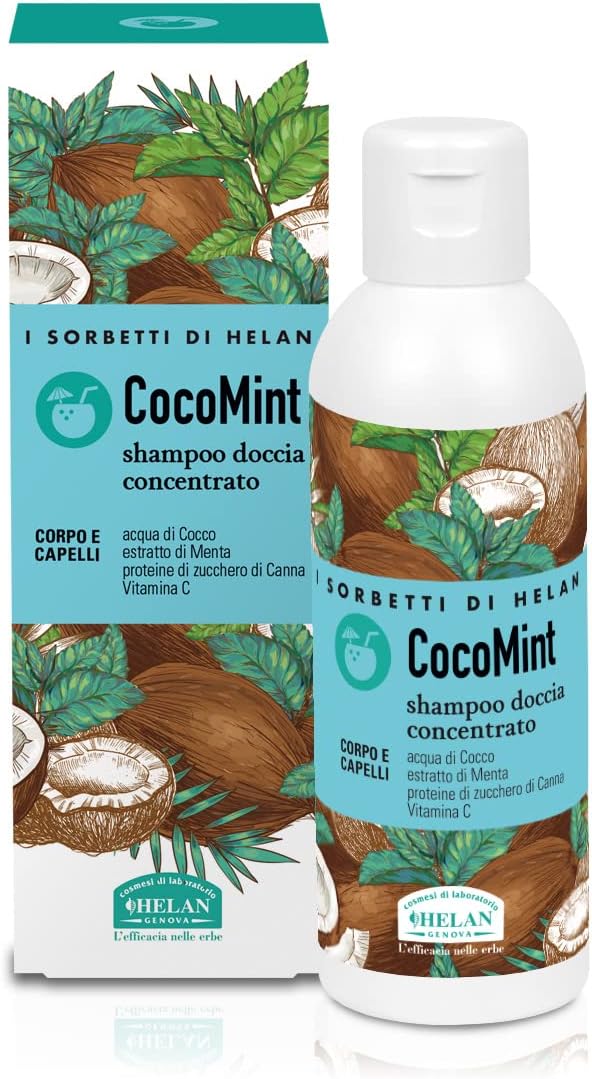 Helan I Sorbetti CocoMint Gentle Shower Gel Shampoo for Women and Men with Vitamin C Coconut Water Mint Scented Hair Body Wash with Moisturizing and Repairing Action Made in Italy 150 ml