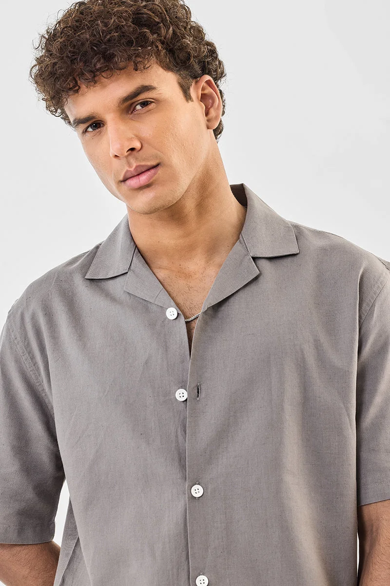 SNITCH Cuban Collar Linen Blend Shirt
