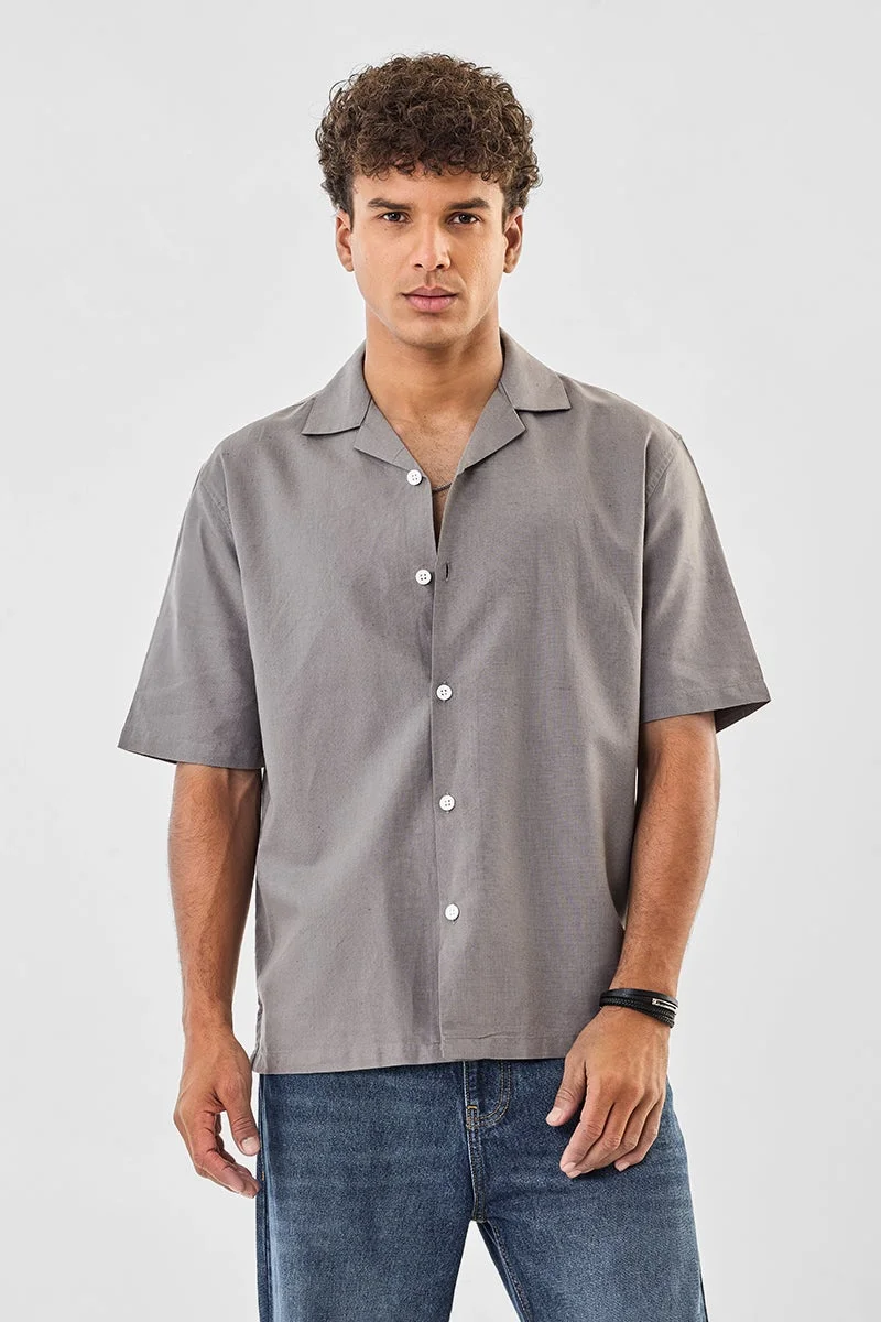 سنيتش قميص بياقة كوبية من مزيج الكتان