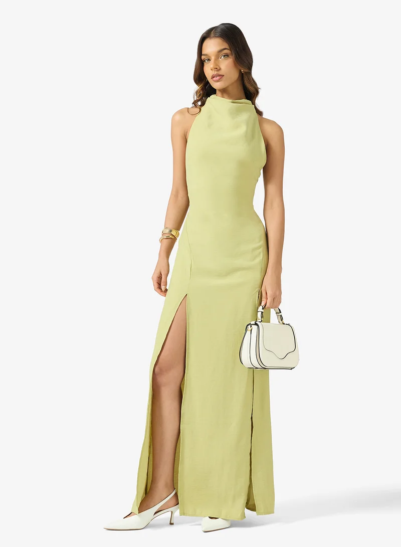 توب شوب فستان ماكسي منسوج بدون أكمام بياقة هالتر كاجوال