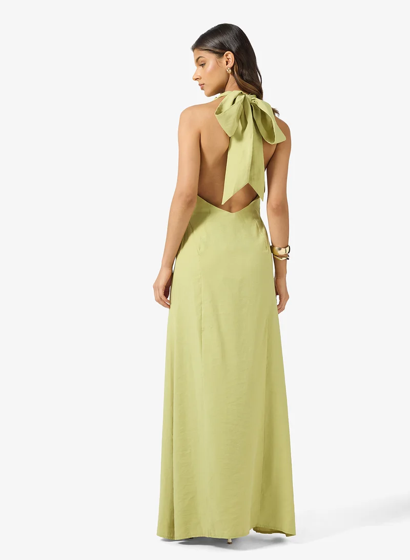 توب شوب فستان ماكسي منسوج بدون أكمام بياقة هالتر كاجوال