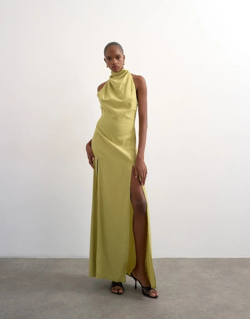 TOPSHOP Casual Sleeveless Halterneck Maxi Woven Dress