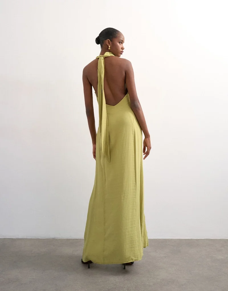 TOPSHOP Casual Sleeveless Halterneck Maxi Woven Dress