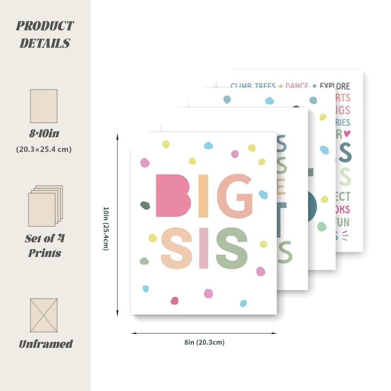 LARTSFRO Brother and Sister Make The Best Friends Wall Art Decor Posters, Baby Boys Gril Nursery Room Playroom Bedroom Bathroom Wall Art Decor, Inspirational Decor for Big Sister Little Brother Nursery Toddler Baby, Gifts for Kids 10x8 Inch Set of 4 Pcs (UNFRAMED) - Image 2