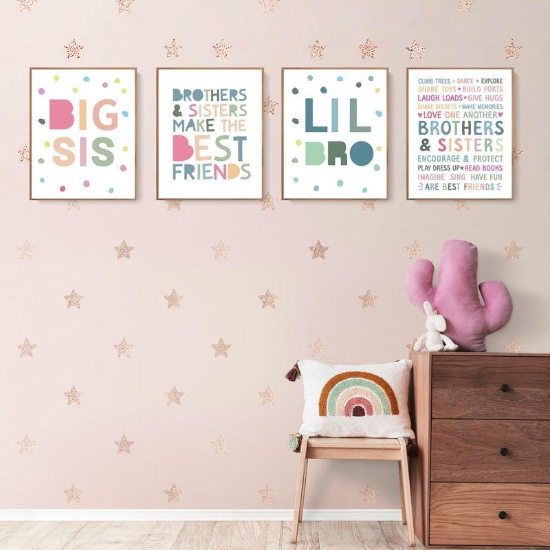 LARTSFRO Brother and Sister Make The Best Friends Wall Art Decor Posters, Baby Boys Gril Nursery Room Playroom Bedroom Bathroom Wall Art Decor, Inspirational Decor for Big Sister Little Brother Nursery Toddler Baby, Gifts for Kids 10x8 Inch Set of 4 Pcs (UNFRAMED) - Image 3